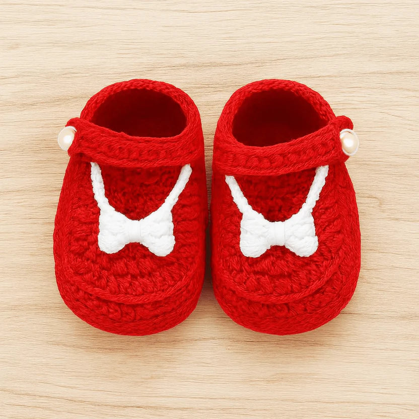Handmade Red Newborn Baby Crochet Shoes