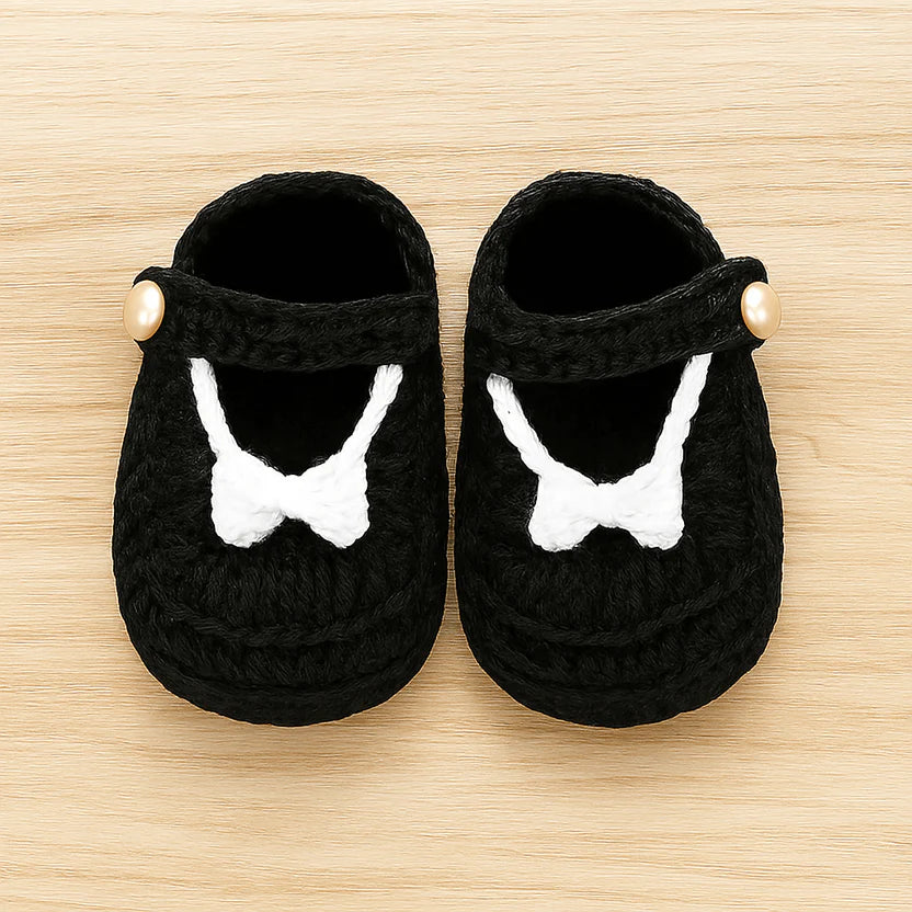 Handmade Black Newborn Baby Crochet Shoes