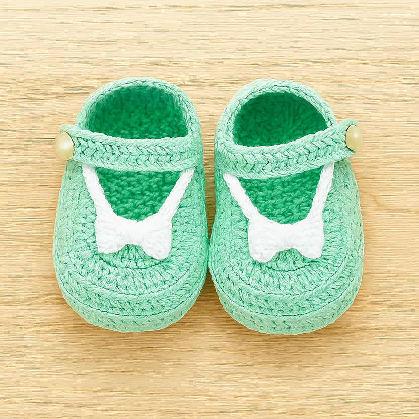 Handmade green Newborn Baby Crochet Shoes