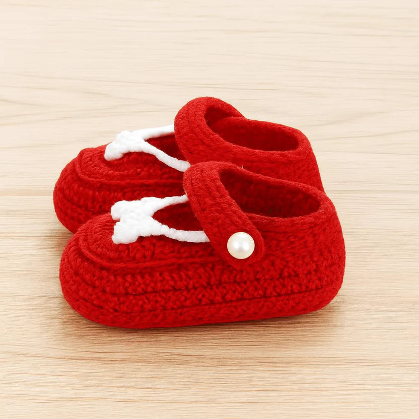 Handmade Red Newborn Baby Crochet Shoes