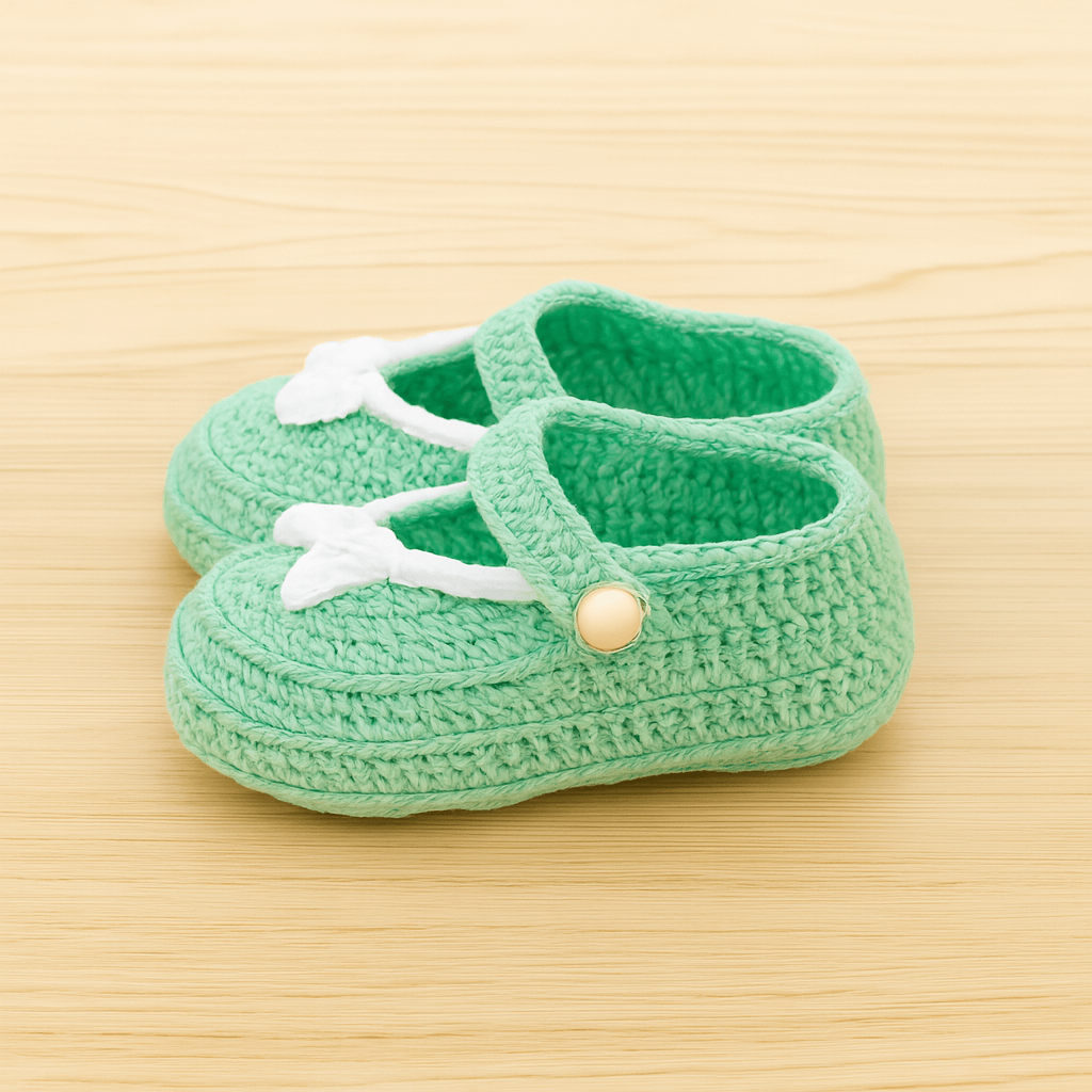 Handmade green Newborn Baby Crochet Shoes